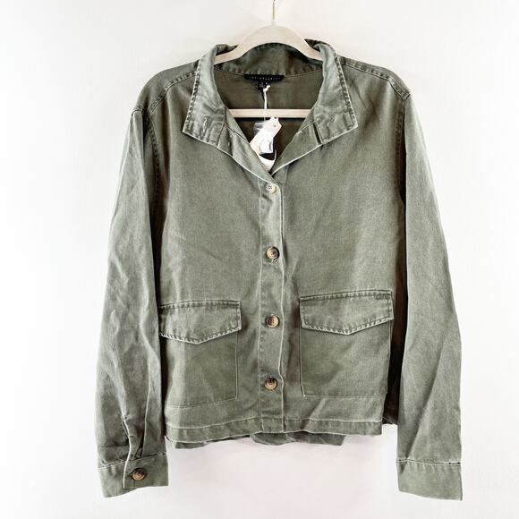 Jane + Delancey Long Sleeve Boxy Canvas Utility Jacket Shacket Green Medium - Picture 1 of 7